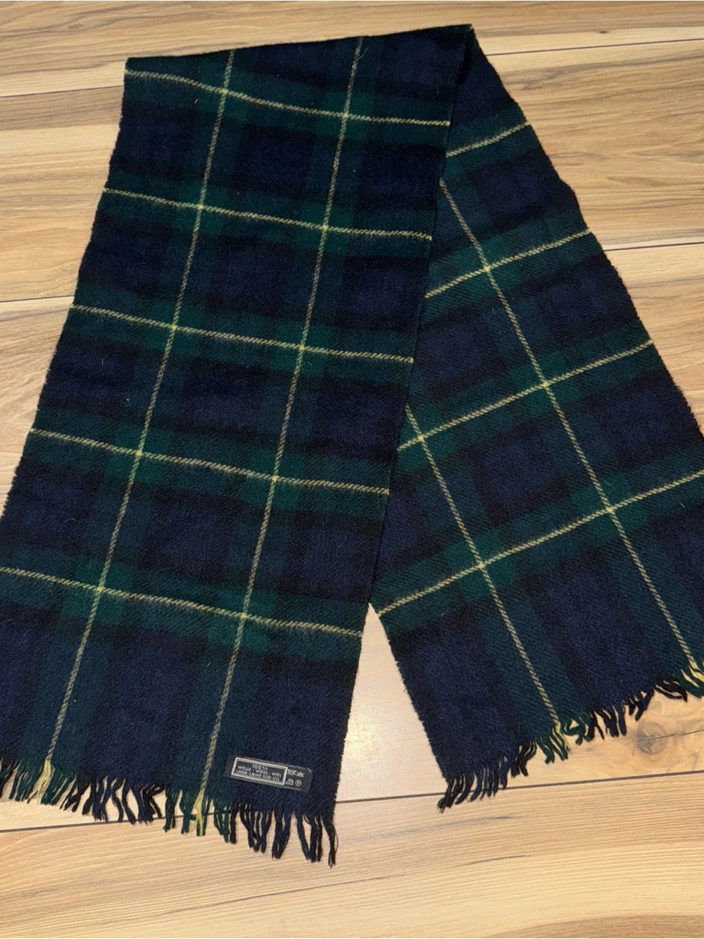 100% Wool Green Plaid Scarf Preppy